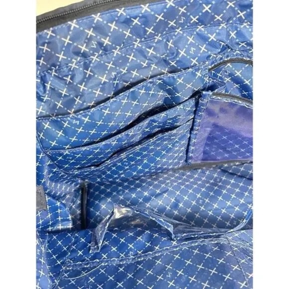 Lug Avion Navy Blue Convertible Tote Bag Quilted Overnighter Travel Glitter - Picture 8 of 14